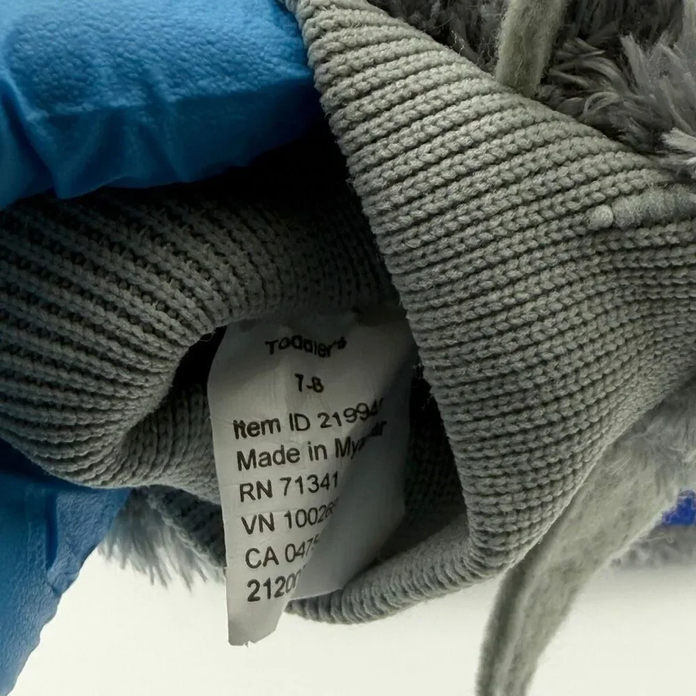 L.L. Bean Slip-On Fuzzy Gray Shark Slippers with Fins - US Toddler Size 7-8